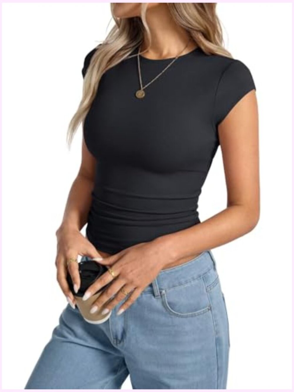 Cap Sleeve Crop Top Crew Neck Ribbed Tee Slim Fit Going Out Top Y2K - Picture 4 of 7
